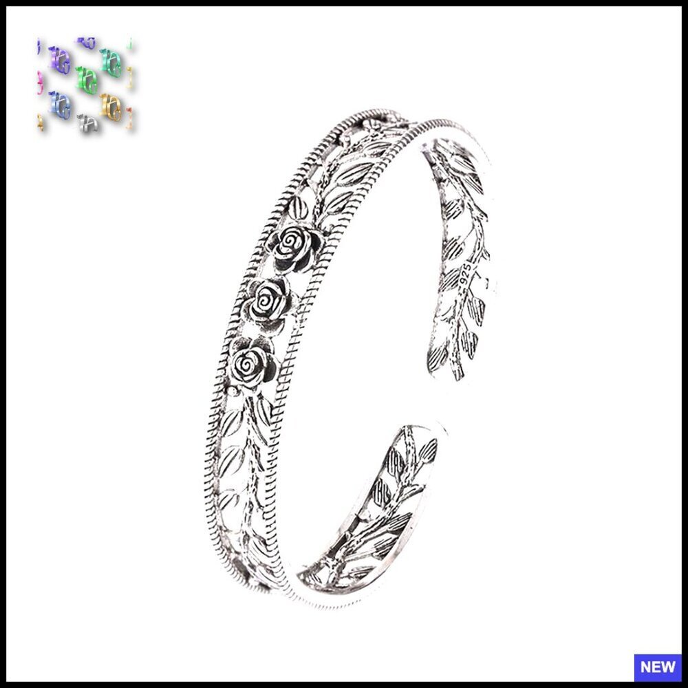 Vintage Adjustable Silver Leaf Feather Cuff Bangle Bracelet Elegant Minimal